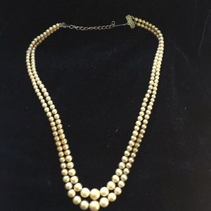 Necklace, Golden faux pearl double strand
